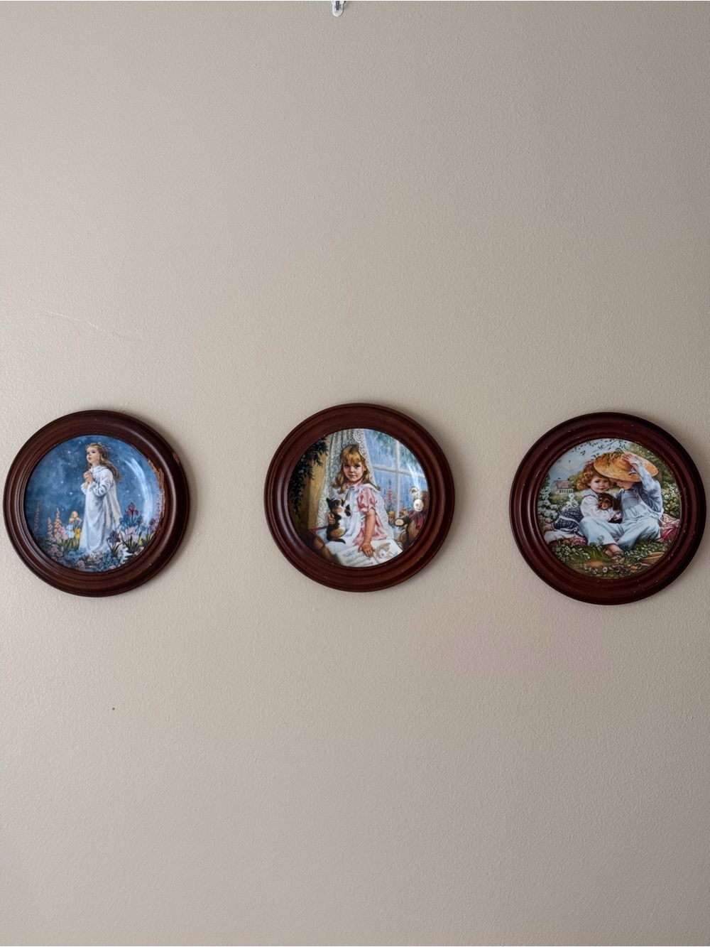 Set of 3 Framed Round Vintage-Style Girl Portrait Plates -  Recco & Knowles